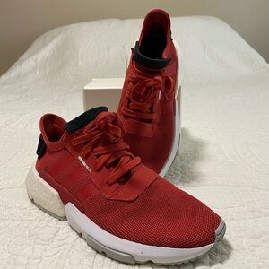 Red and White Adidas Athletic Sneakers